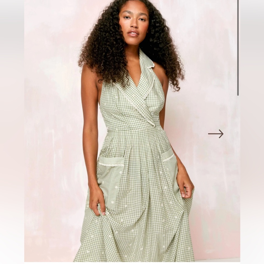 Christy Dawn Fiona Sage Gingham Backless Dress - Picture 2 of 10
